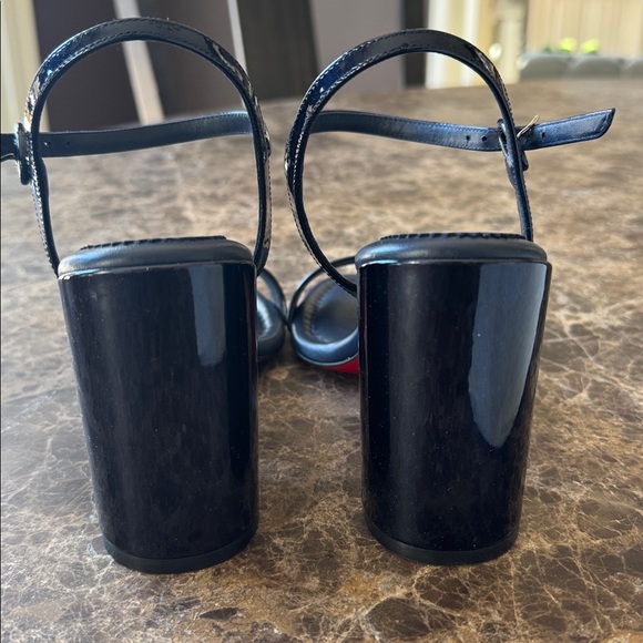 Christian Louboutin miss Jane block heel patent sandal pumps blue zaffiro sz 38 - Picture 5 of 9